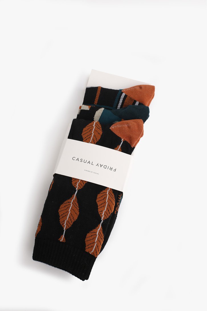 Zwarte sokken met kleurrijke print - 3 paar van Casual Friday voor Heren