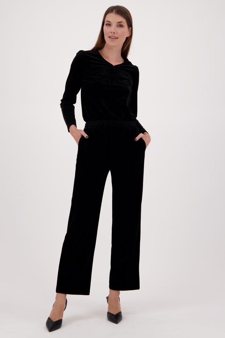 Zwarte T-shirt in glanzend ribfluweel van Claude Arielle voor Dames