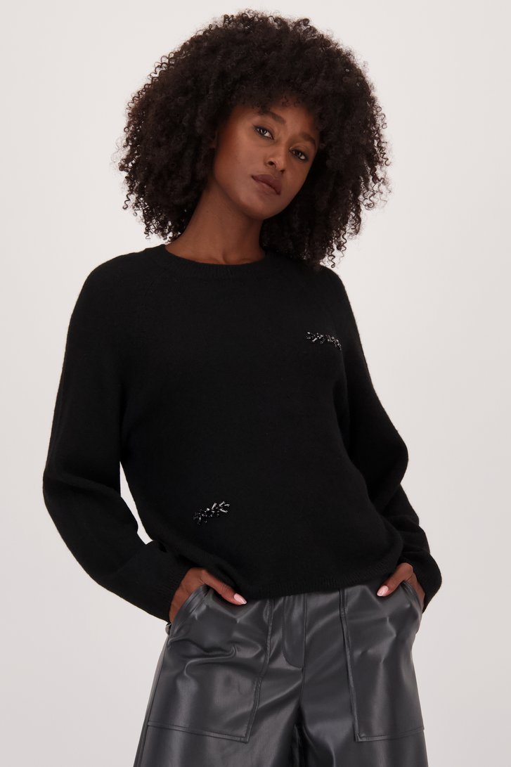 Zwarte trui met applicatie van Louise 7072714 Dames e5 - Main Image