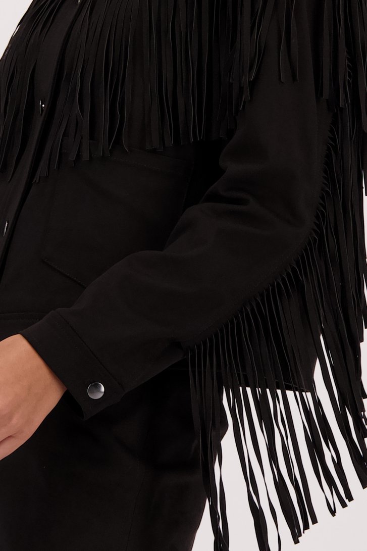 Detail van Zwarte vest met franjes door Louise voor Dames