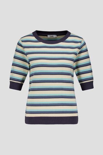 Voorkant van Beige-blauw gestreepte trui met korte mouwen door Libelle voor Dames