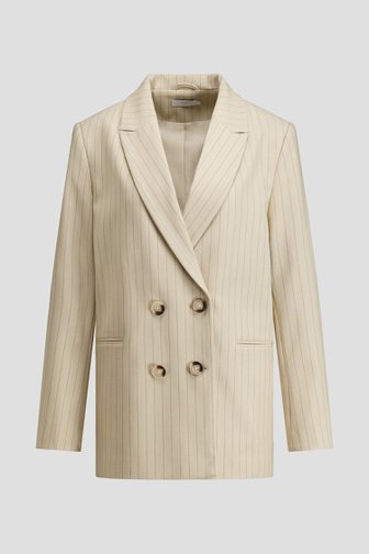 Voorkant van Beige blazer met zwart gestreept motief door Liberty Island voor Dames