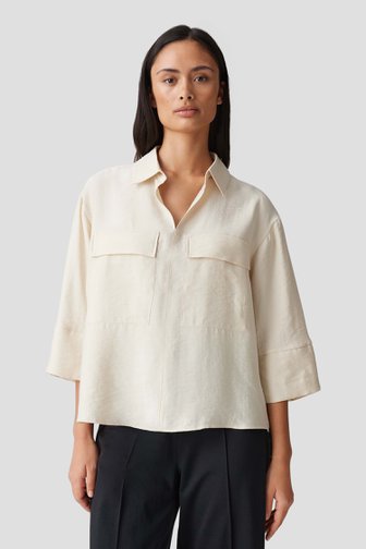 Opus Beige blouse met 3/4 mouwen