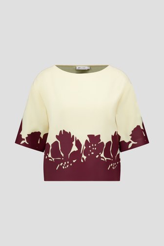Voorkant van Beige blouse met bordeaux leather look print door D'Auvry voor Dames
