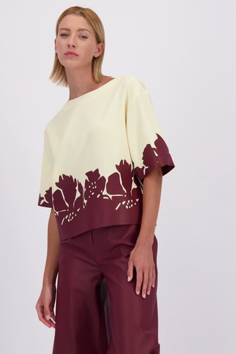 Voorkant van Beige blouse met bordeaux leather look print door D'Auvry voor Dames