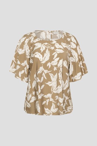 Voorkant van Beige blouse met ecru bladerprint door Kaffe Curve voor Dames