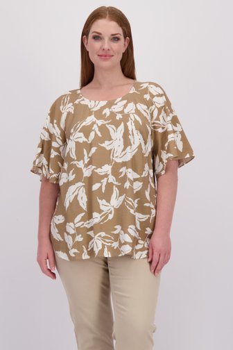 Voorkant van Beige blouse met ecru bladerprint door Kaffe Curve voor Dames