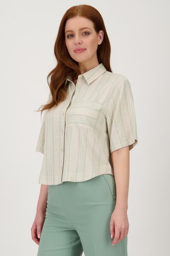 Libelle Beige blouse met groen gestreept motief