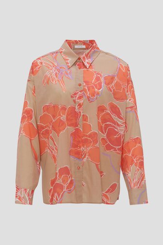 Beige blouse met koraalroze bloemenprint van Opus voor Dames