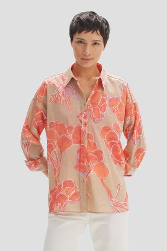 Beige blouse met koraalroze bloemenprint van Opus voor Dames