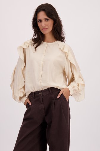 Voorkant van Beige blouse met rushes door Louise voor Dames