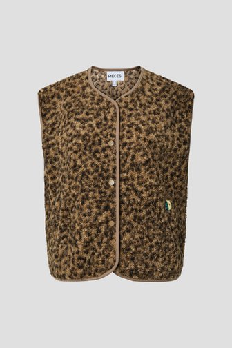 Productfoto 1 van Beige bodywarmer met panterprint door Pieces voor Dames