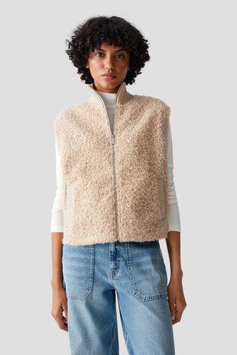 Voorkant van Beige bouclé bodywarmer  door Opus voor Dames