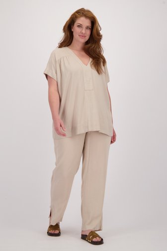 Voorkant van Beige broek met elastische tailleband door Kaffe Curve voor Dames