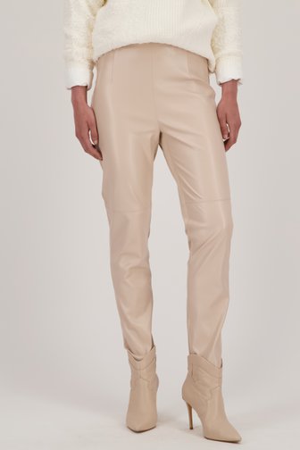 Louise Beige broek met leather look - Louise x Tine