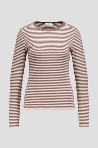 Voorkant van Beige-bruin geribd T-shirt  door Libelle voor Dames