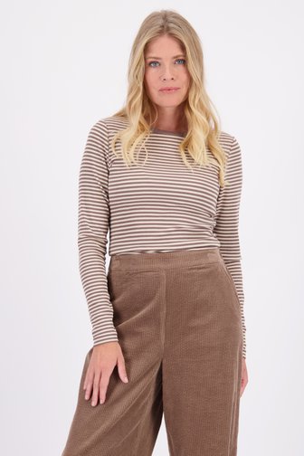 Voorkant van Beige-bruin geribd T-shirt  door Libelle voor Dames