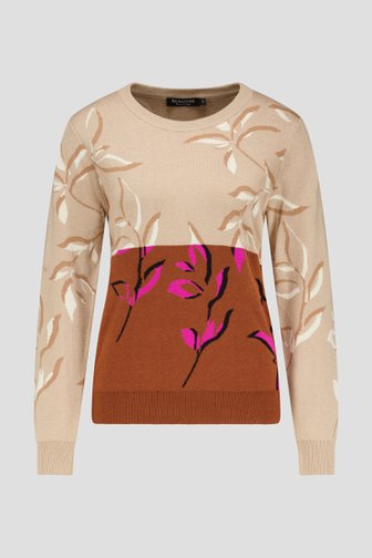 Beige-bruin truitje met bladermotief van Signature voor Dames