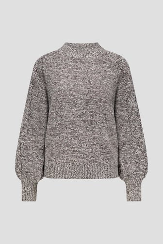 Voorkant van Beige-bruine trui met ballonmouwen door Louise voor Dames