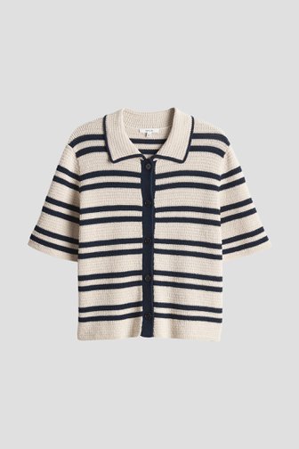 Voorkant van Beige cardigan met blauwe strepen door Opus voor Dames