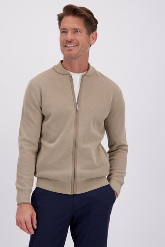 Voorkant van Beige cardigan met rits door Dansaert Blue voor Heren