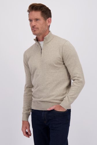 Voorkant van Beige cardigan met rits door Dansaert Blue voor Heren