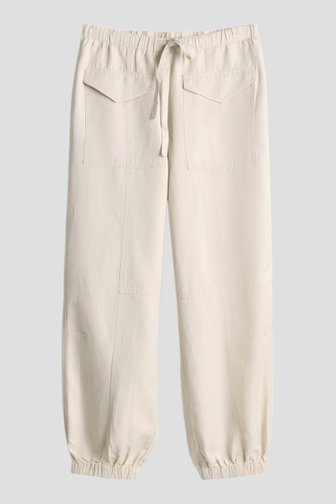 Voorkant van Beige cargobroek met linnen door Opus pants voor Dames
