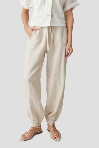 Voorkant van Beige cargobroek met linnen door Opus pants voor Dames