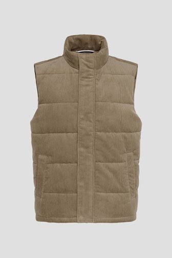 Voorkant van Beige corduroy bodywarmer  door Matinique voor Heren