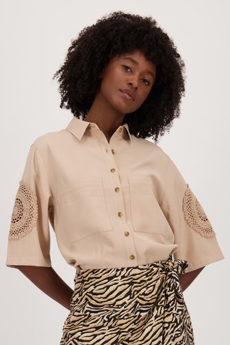 Beige cropped blouse met gehaakt detail van Louise voor Dames