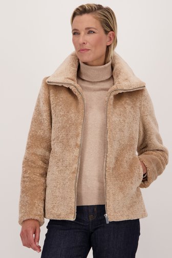 Claude Arielle Beige faux fur jas met rits