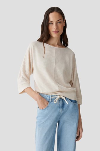 Opus Beige gebreid T-shirt met vleermuismouwen