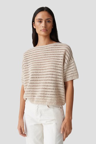 Opus Beige gebreid truitje met opengewerkt motief