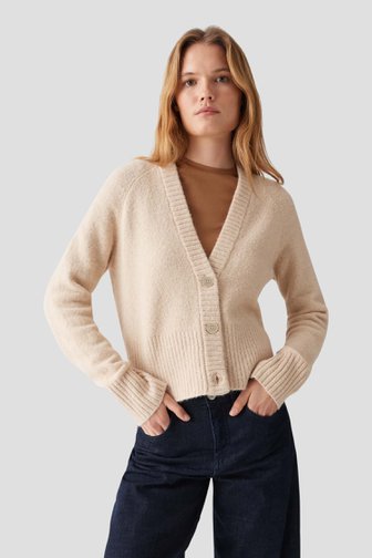 Voorkant van Beige gebreide cardigan door Opus voor Dames