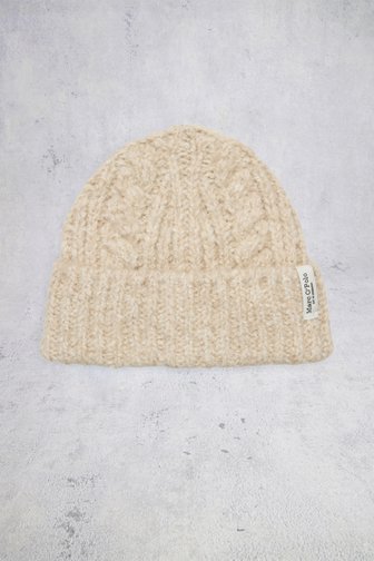 Voorkant van Beige gebreide muts met kabelpatroon door Marc O'Polo voor Dames