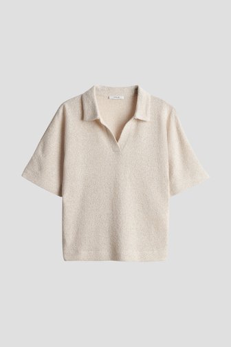 Voorkant van Beige gebreide polo met korte mouwen door Opus voor Dames