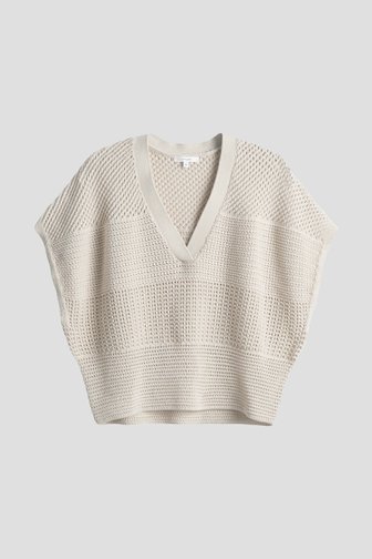 Voorkant van Beige gebreide trui met korte mouwen door Opus voor Dames