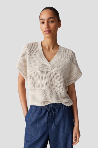 Voorkant van Beige gebreide trui met korte mouwen door Opus voor Dames