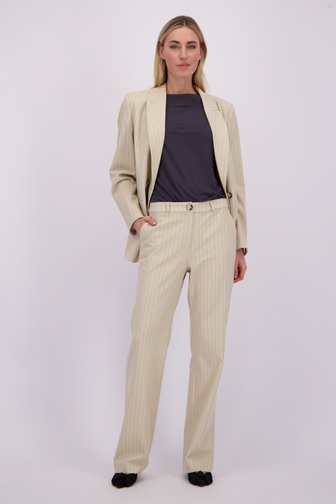 Voorkant van Beige geklede broek met gestreept motief  door Liberty Island voor Dames