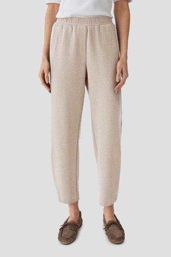 Voorkant van Beige gemêleerde broek met elastische taille door Opus voor Dames