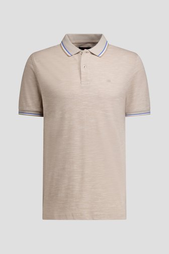 Voorkant van Beige gemêleerde polo met streep in kraag door Dansaert Blue voor Heren