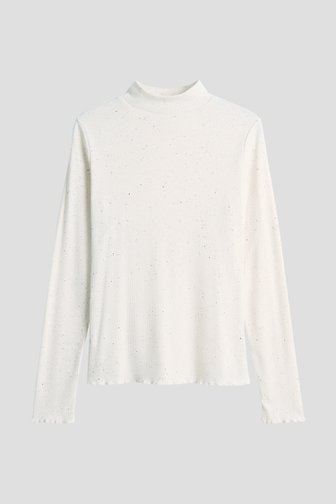 Voorkant van Beige geribd T-shirt met col door Opus voor Dames