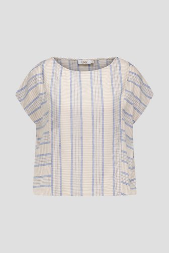 Beige geruite blouse met boothals en korte mouwen van Libelle voor Dames