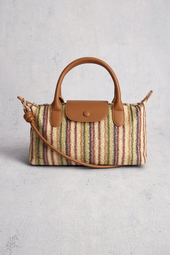 Voorkant van Beige gevlochten handtas met gestreept motief door Liberty Island voor Dames