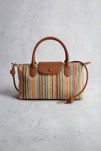 Voorkant van Beige gevlochten handtas met gestreept motief door Liberty Island voor Dames