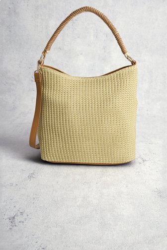 Voorkant van Beige gevlochten handtas met gevlochten handgreep door Modeno voor Dames