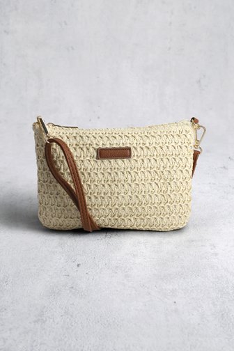 Voorkant van Beige gevlochten schoudertas met bruine details door Modeno voor Dames