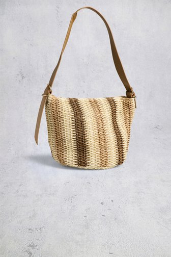 Voorkant van Beige gevlochten tas met bruine accenten door Pieces voor Dames