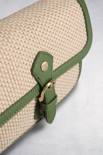 Voorkant van Beige-groene gevlochten schoudertas door Hexagona voor Dames