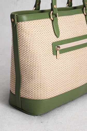 Beige-groene gevlochten schoudertas van Hexagona voor Dames